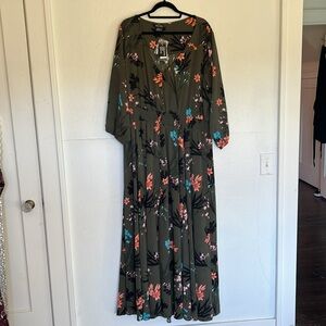 City Chic Army Green "Jungle Floral" Long Sleeve Maxi Dress Plus Size XXL